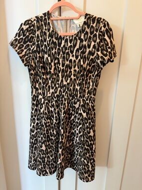 Kate Spade Leopard Print Short Sleeve Dress - Black and Cream